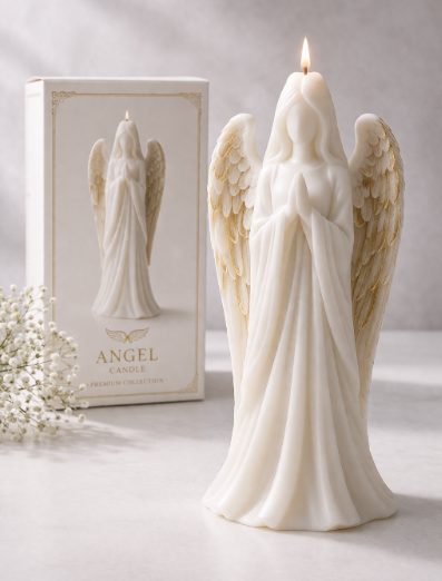 Engel Kerze – Große Dekokerze mit goldenen Details