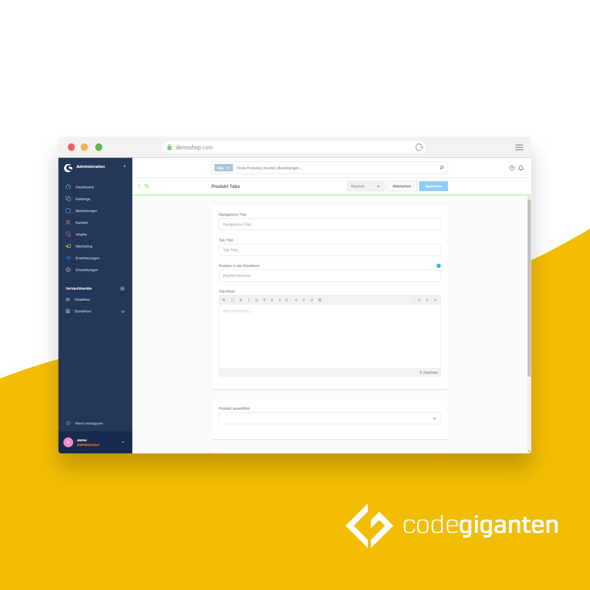 Anpassbare Produkt Tabs mit Erlebniswelten CMS Tabs, Produktpflege