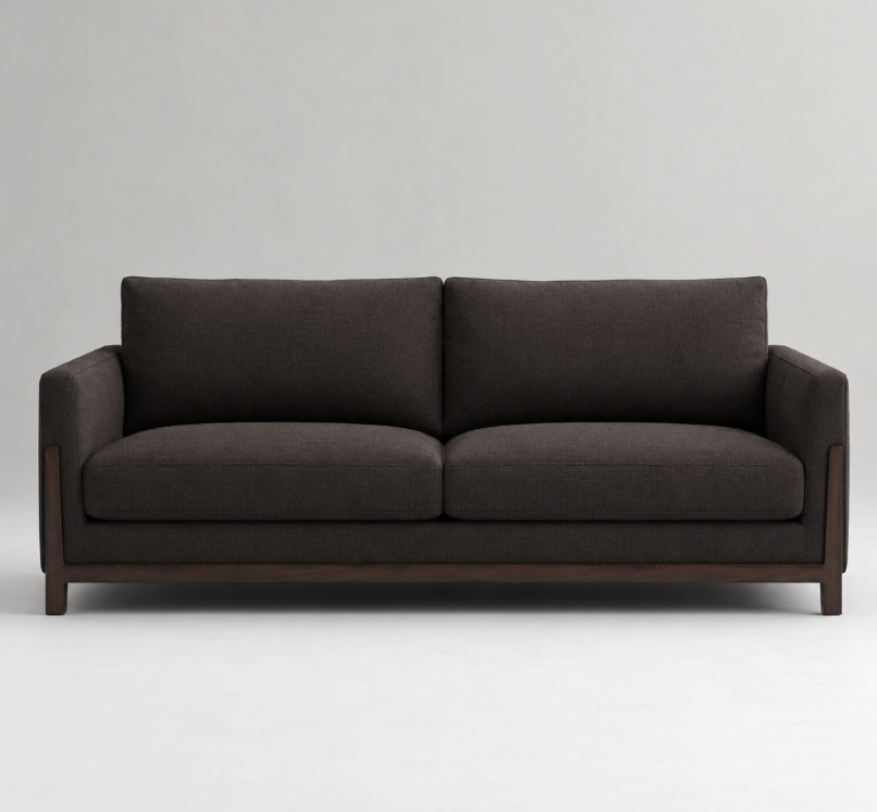Moderne dunkle Couch mit Holzgestell