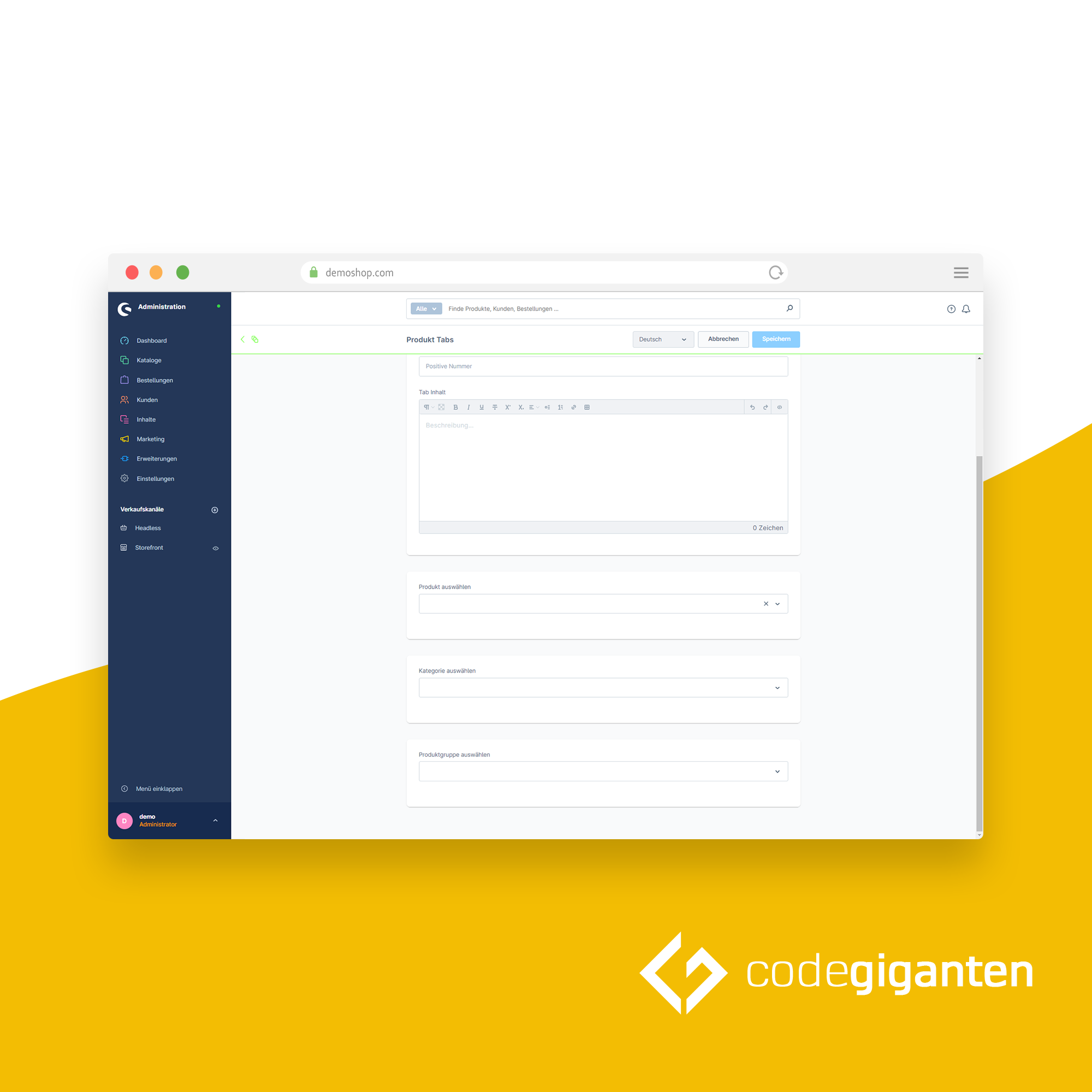 Anpassbare Produkt Tabs mit Erlebniswelten CMS Tabs, Produktpflege