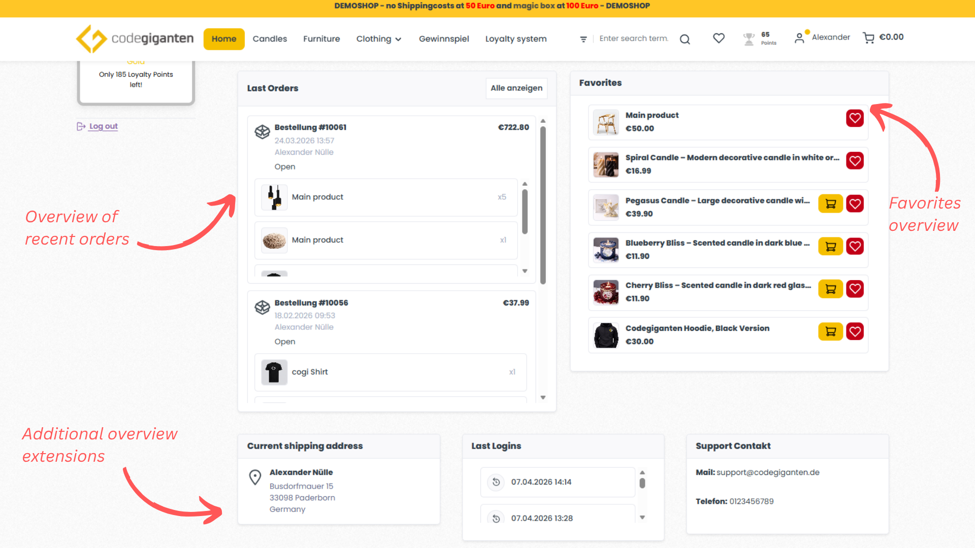 Dashboard / Kunden-Übersicht für Bestellungen, Retouren, ... (Portal)