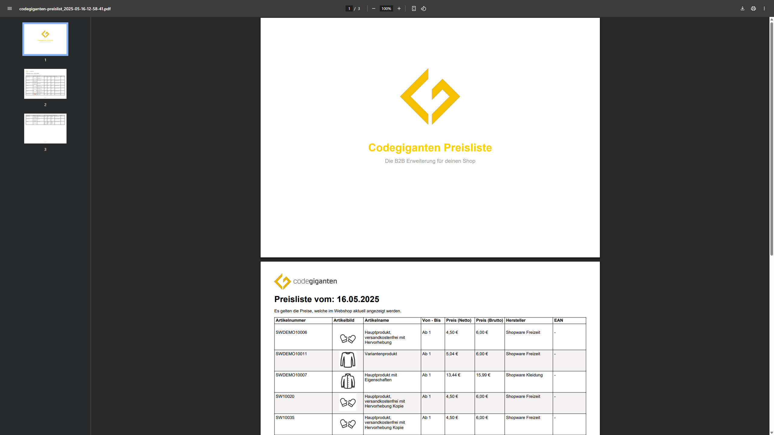 B2B & B2C Preisliste für Kunden CSV PDF Katalog