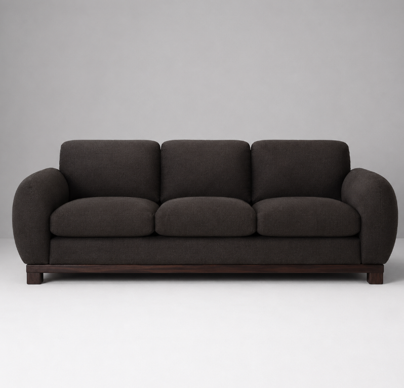 Dark Three-Seater Sofa with Rounded Armrests