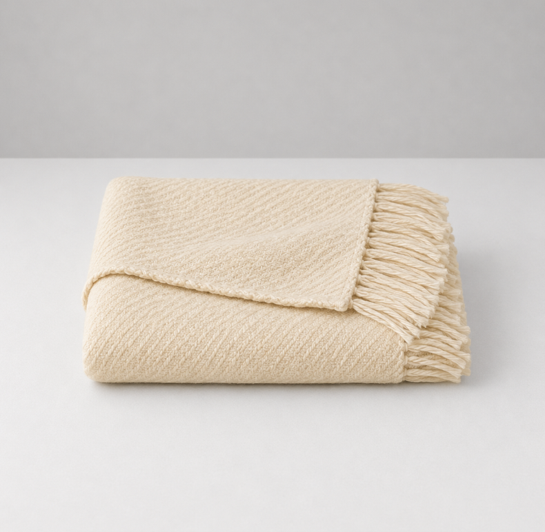 Cream Throw Blanket with Fringes