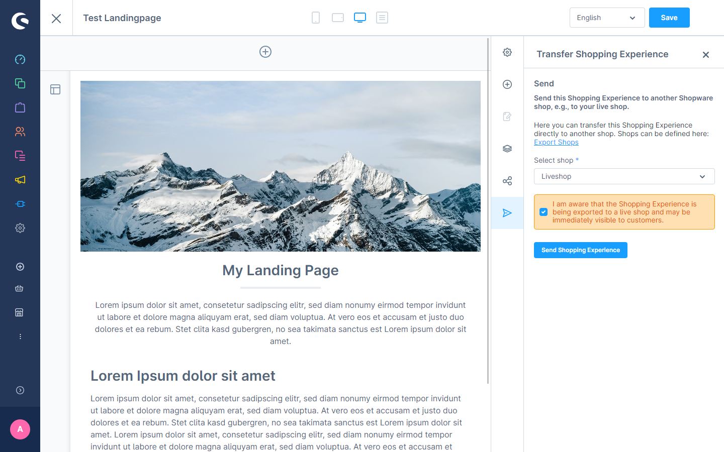 CMS page export and transfer to live shop