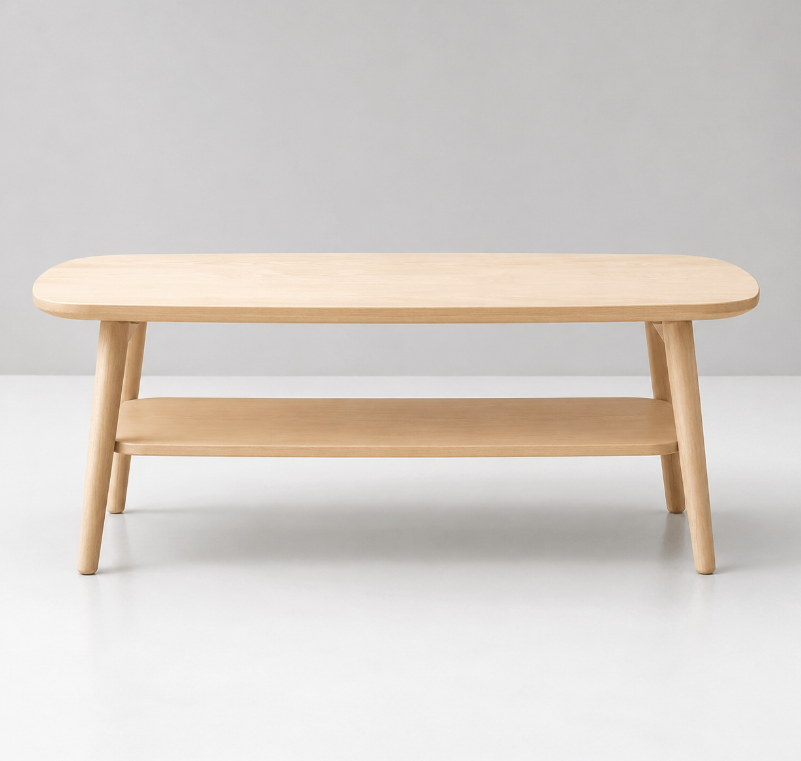 Modern Birch Wood Coffee Table with Shelf