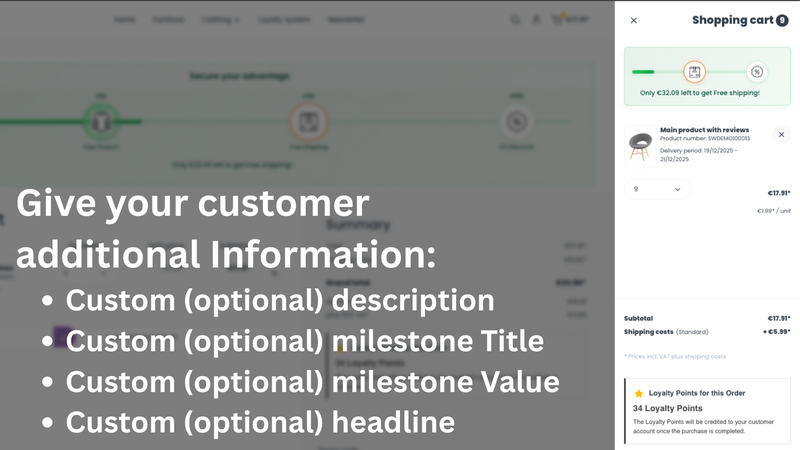 Fortschrittsbalken für kostenlosen Versand & Rabatt im Warenkorb / Upselling